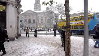 Snow in the center of Dublin, Ireland