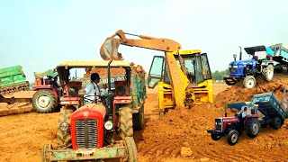 Jcb 3DX Xpert Backhoe Machine Loading Sand into Trolley 2 Massey 1035&241 Tractor | Jcb and Tractor