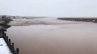 Bird’s eye view, of a level 3 tidal bore @ Moncton NB, Canada. March 12, 2024