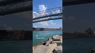 Calm Detroit river-Blue water Bridge USA & Canada Border at Port huron Michigan #puremichigan