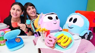 Çocuklar için eğitici video. Oyuncak kamyon Leo ile çay saati. Play Doh oyun hamuru oyunları.