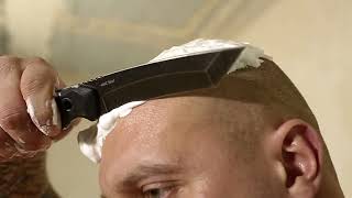 How a Big Man shaves his head with a sharp knife. Knife test