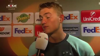 Interview Matthijs de Ligt na afloop Olympique Lyon - Ajax (3-1) 'Ajax in de Europa League finale'