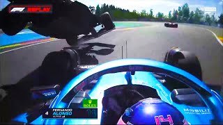 Hamilton COLLIDES WITH ALONSO After Turning Into Him (Alonso Onboard) - 2022 Belgian GP Race