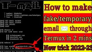 How to make temporary or fake email through termux?/Termux pi fake email kisi banai #tempmail #email