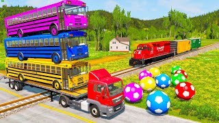 Big & Small Cars vs Long Slide Game - Truck transport Cars - Trains vs Portal Trap - BeamNG.Drive