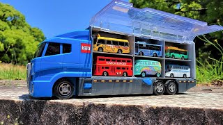 【Tomica】 Hide-and-seek in the park with a bus minicar! Find it and put it on the tidying up convoy.