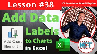 Lesson 38 - How to add DATA LABELS to charts in Excel | Change colour of pie-chart segments in Excel