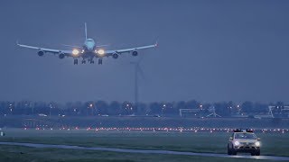 AirBridgeCargo largest "freight only" Airline at Schiphol, BOEING 747 twilight landing.