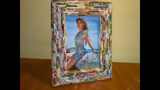 Porta Retratos feito com canudos de papel, Photo frame making at home with newspaper