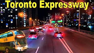 GO Bus Ride in Toronto Gardiner Expressway Late Night Traffic - Leaving Union Station