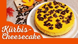 Kürbis-Cheesecake mit karamellisierten Kürbiskernen - Cremig, leckerer Kuchen für den Herbst!