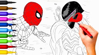 Let's Color Spiderman and Venom | Spider-man vs Venom Coloring Battle