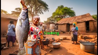 #cooking  Giant Fish With Coconut Rice In An African Village | Tilapia Fish With FUFU For Lunch