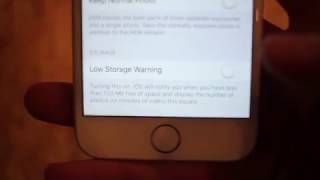 "Low Storage Warning" in camera settings on iPhone