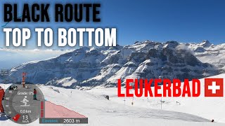 [4K] Skiing Leukerbad, Black Route Top to Bottom via Flaschenhalde, Wallis Switzerland, GoPro HERO9