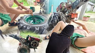 The Young Woman Successfully Repairs a Diesel Tractor