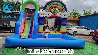 inflatable bounce house jumping combo rainbow white clouds for Kids air blower