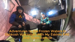 First Ice Fishing Adventure in Oshkosh Wi Perch Slaying with Team Ice Hole & My Eskimo E40 Ice Auger