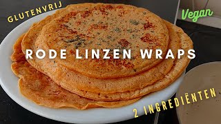 Rode linzen wraps. 2 ingrediënten. Zonder tarwe, suiker, gist, melk en ei. Vegan en glutenvrij. 🥞😋