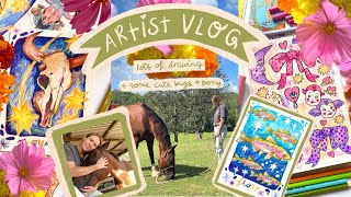 Draw with me • Artist vlog • Butterflies & ponies • Sketchbook process