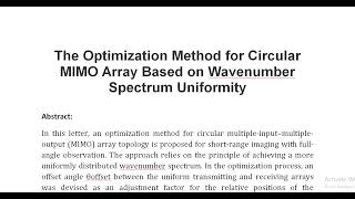 The Optimization Method for Circular MIMO Array Based on Wavenumber Spectrum Uniformity