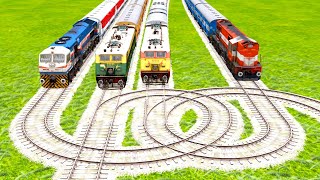 FOUR TRAINS VS REVERSAL DOUBLE LOOPING RAILWAY TRACKS|▶️ Train simulator 2024|LOOPING TRACKS|