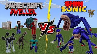 Shin Sonic VS All Minecraft Dwellers [Horror Addon] 🆚 [Sonic Tapes] Terrifying Minecraft MOD