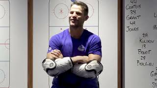 Kevin Bieksa speaks to the Vancouver Canucks on November 3, 2022, on Kevin Bieksa night.