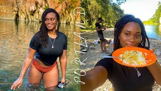 OUTDOOR COOKING CABBAGE & SALTFISH AT JAMAICA’S RIVER