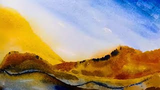 Watercolour landscape with string and wax paper (or cling wrap)