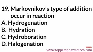 Organic Chemistry MCQ - 6 || #PharmacistExamQuestionPaper | DCO Exam | GPAT Exam | NIPER Exam