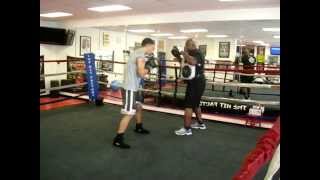 Romanian fighter RONALD GAVRIL (2-0, 1 KO) working the pads at the HIT FACTORY Gym in Las Vegas.