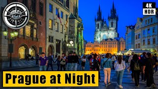 Walking tour of Prague at Night🇨🇿 Czech Republic 4k HDR ASMR