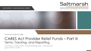 WEBINAR  CARES Act Provider Relief Funds, Part III with Saltmarsh