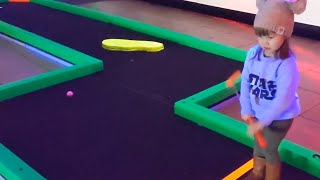 Emma's First Miniature Golf - Glow Golf - Family Adventures Friday