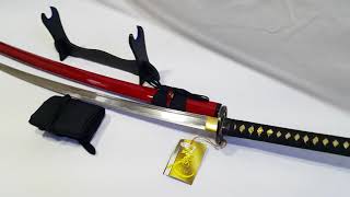 Katana Samurai Acero Damascus Full Tang con Filo Saya Roja