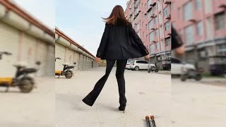 Amputee Business Woman Single Legged Hopping  & Empty Pant Leg | Crutch Less Amputee Lady