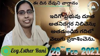 28 February 2021ఇదిగో ప్రభువు దూత అతనిదగ్గర నిలిచెను; అతడుండిన గదిలో వెలుగు ప్రకాశించెను.