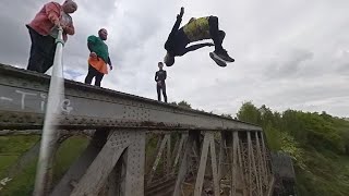 Triple flips off a 40ft Railway Bridge