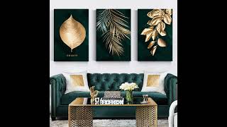 Modern Black Gold Leaf Canvas Painting Nordic Abstract Soft Background Poster Print Wall Art Pictur