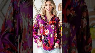 Floral V-Neck Long Sleeve Chiffon Blouse for Fall 秋季印花V领长袖雪纺衫 #時尚 #fashion #fallfashion #穿搭