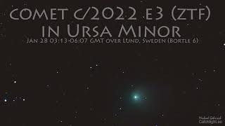 Comet c/2022 e3 (ztf) in Ursa Minor Timelapse of 3 hours and light pollution comparison