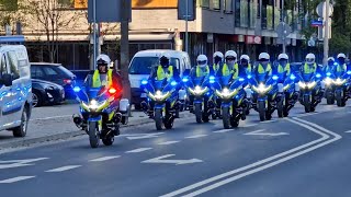 Warsaw Police motorcycles heading for driving training. Motocykle policji jadące na szkolenie.