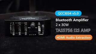 QCC3034 Stereo 30W Bluetooth Amplifier with HDMI Audio Extraction | Integration with PC