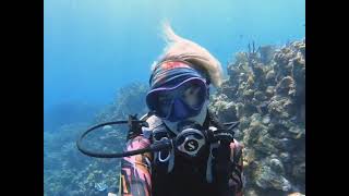 female scuba diver hair moves underwater