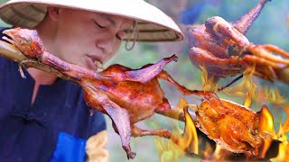 Primitive technology - Natural grilled chicken recipe Eating Delicious - Bushcraft Catch and Cook