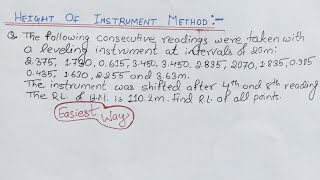 HEIGHT OF INSTRUMENT METHOD || LEVELING || Surveying