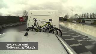 Wohnwagen Bremstest / Thule Fahrradträger auf Deichsel