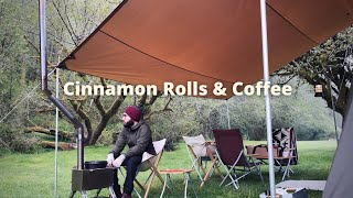 Making Cinnamon Rolls & Coffee on a Wood Stove while Camping